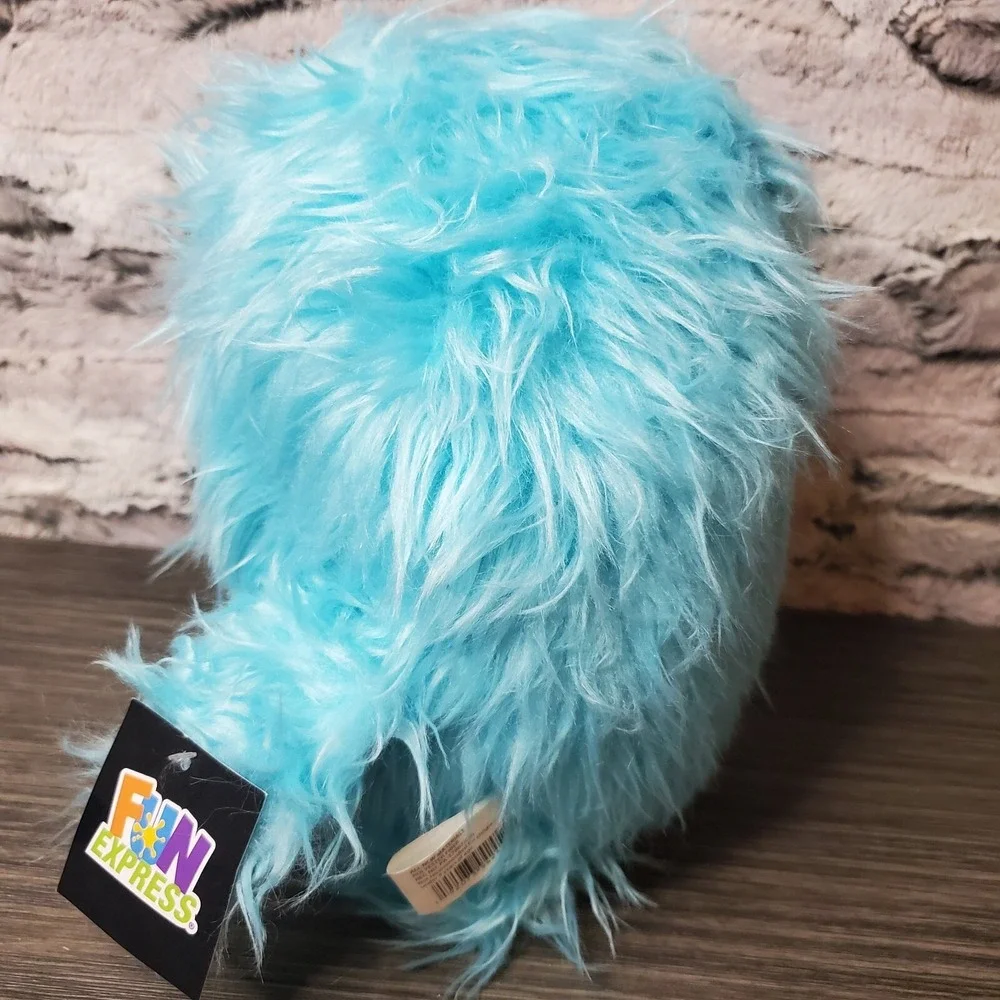 Fun Express Teal Turquoise Blue Fuzzy Furry Shaggy Hairy One Eyed Monster Plush